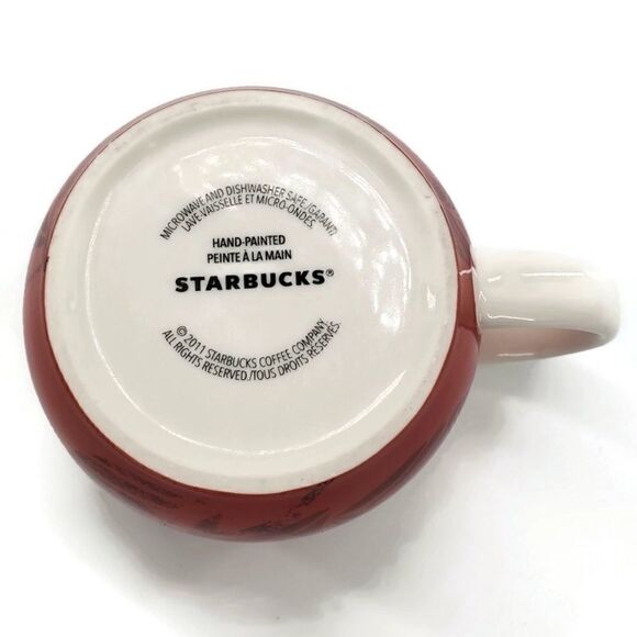 Starbucks 2011 Seasoning Scents White & Cranberry Hand Painted Leaf Print Mug - Picture 8 of 9